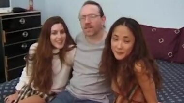 Classic oldman facialize young threeway babes